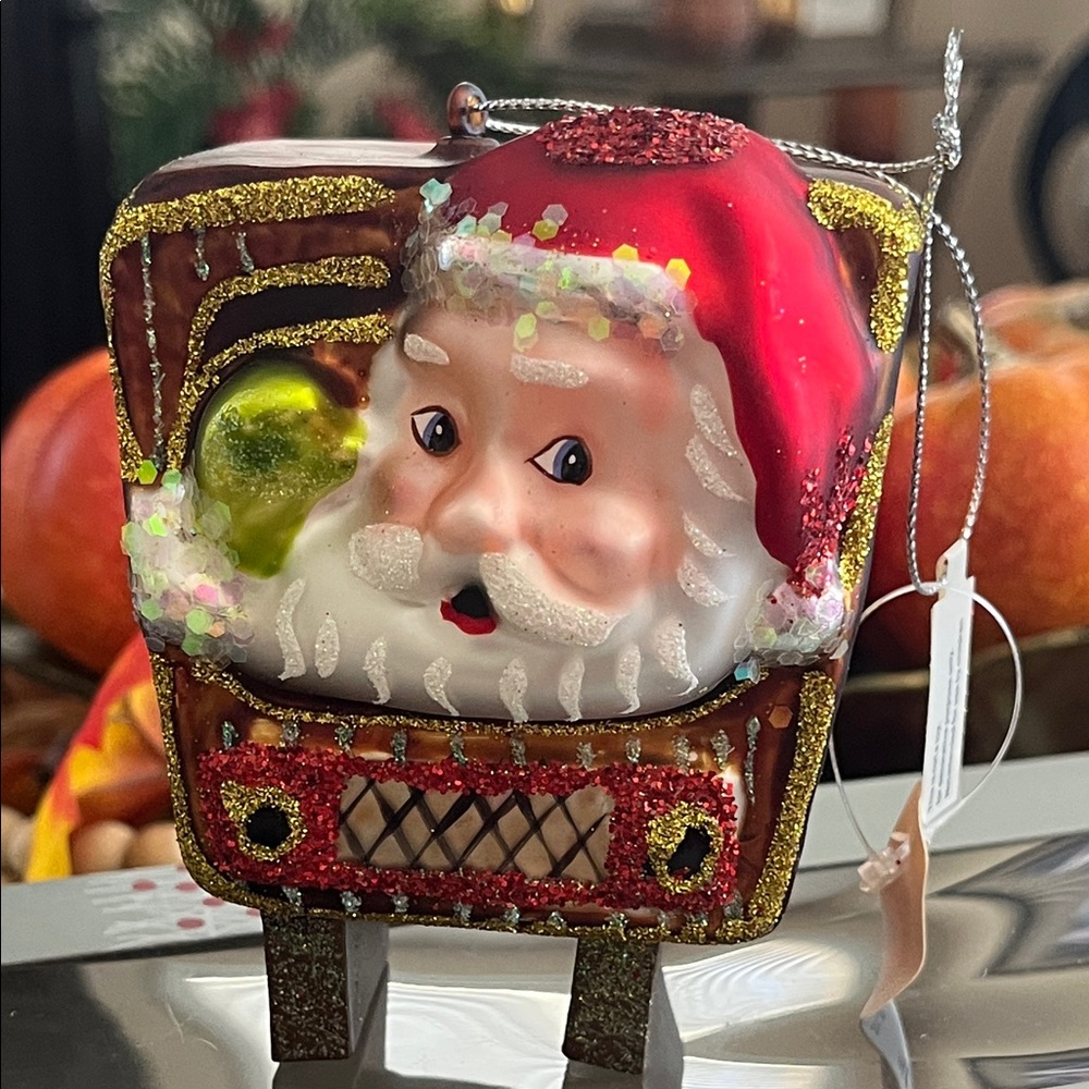Dillards Retro TV Santa Glass Ornament